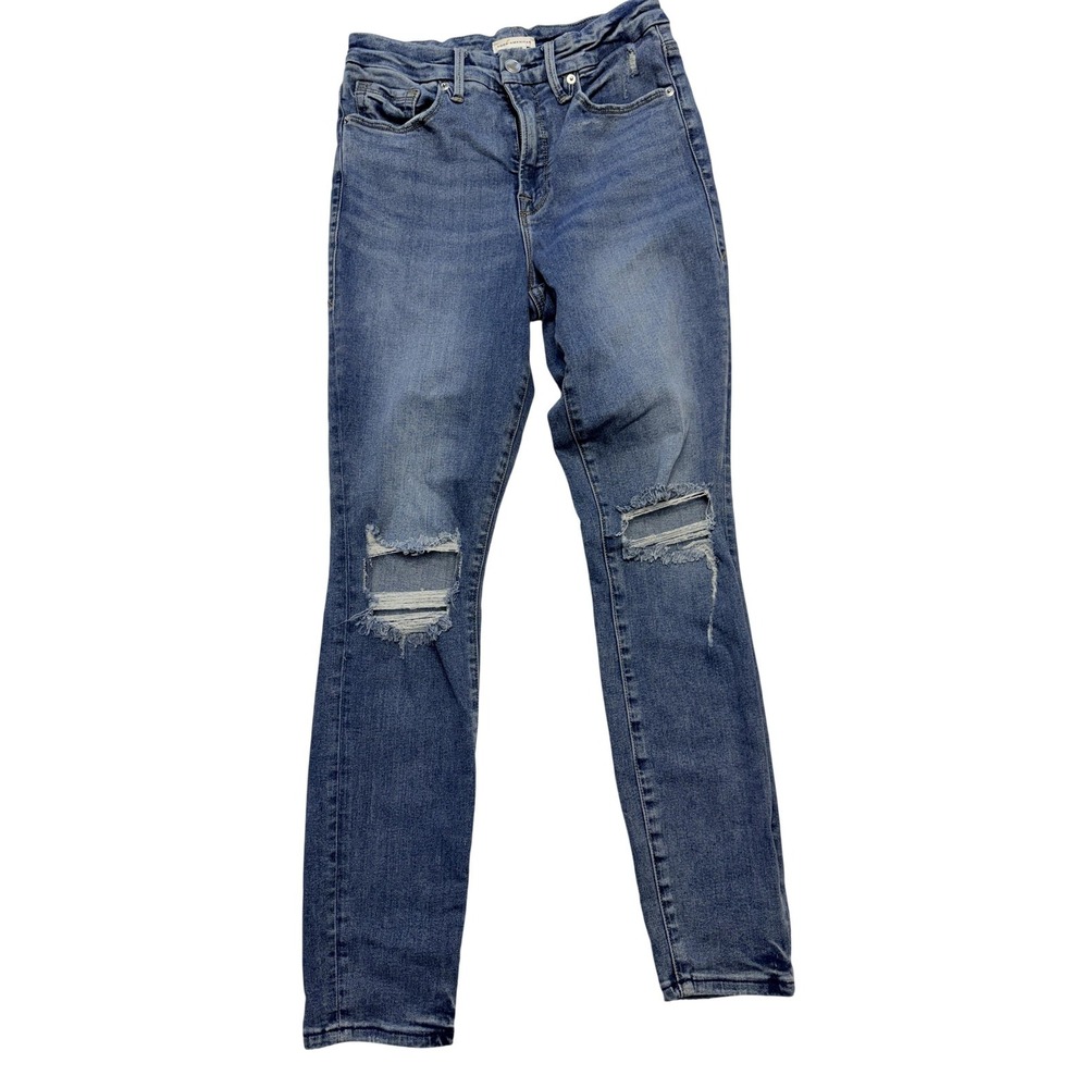Good American Skinny Jeans Womens 6/28 Blue Med Wash High Rise Distressed 28x27